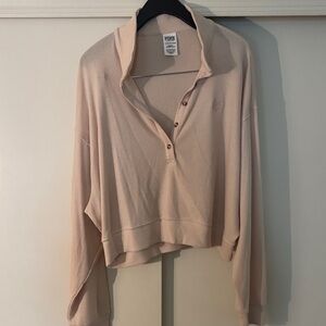 PINK Victoria's Secret cream half button Down thermal NWOT
